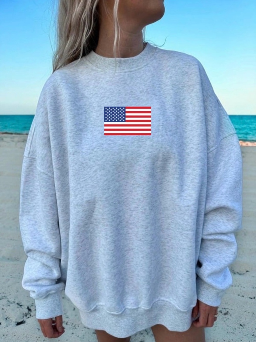 Women's Light Gray Flag Crewneck Sweatshirt